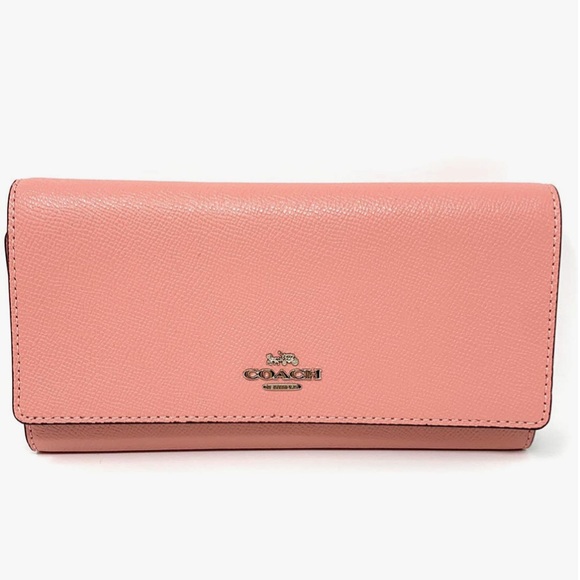 🆕 AUTHENTIC COACH TRIFOLD WALLET SV/LIGHT BLUSH - Picture 1 of 8